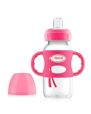 Dr. Brown’s WB91002-P3 Options+ Wide-Neck Bottle With Sippy Spout and Silicone Handle, 9oz