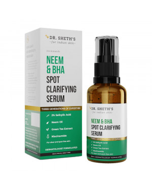 Dr. Sheth's Neem & BHA Spot Clarifying Serum For Clear, Spot-Free Skin With 2% Salicylic Acid, Niacinamide, Neem Oil | Spot Treatment Face Serum For All Skin Types | For Women & Men -30ml