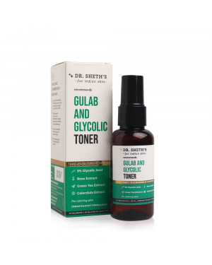 Dr. Sheth's Gulab and Glycolic Toner With Rose and Green Tea Extracts For Exfoliation, Blackheads, Whiteheads and Bright Even Skin Tone,100ml