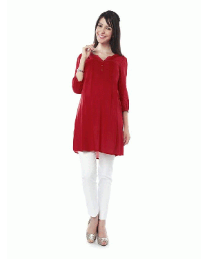 Nine Maternity Tunic In Red Modal With Discreet Nursing 5190