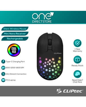Cliptec Ion-Energy 2.4Ghz 1600dpi Illuminated Rechargeable Silent Wireless Mouse RZS625