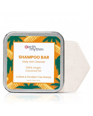 Earth Rhythm 100% Virgin Coconut Oil Shampoo Bar for Healthy & Nourished Hair (Tin Box) | Sulfate & Paraben Free - 80 gm