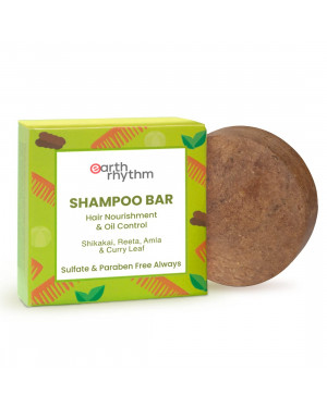 Earth Rhythm Shampoo Bar for Hair Nourishment & Oil Control with Shikakai, Reetha, Amla & Curry Leaf | Paper Box | Sulfate & Paraben Free - 80 gm