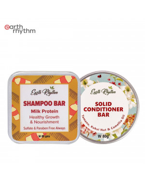 Earth Rhythm Milk Protein Shampoo Bar (80 gm) + Tamanu Conditioner Bar (80 gm) Value Pack for Dry Hair