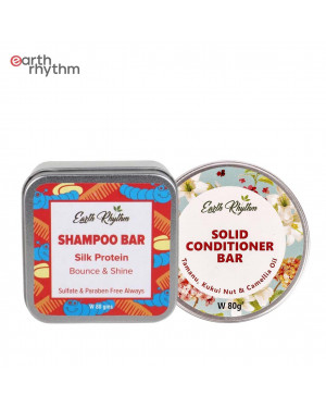Earth Rhythm Silk Protein Shampoo Bar 80gm & Tamanu Conditioner Bar 80gm Value Pack for Bounce & Shine