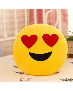 Emoji Heart Eyes Emoticon Yellow Round Cushion Pillow