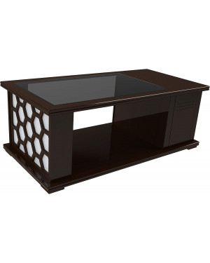 MDF Engineered Wood Rectangle Glass Top Center Coffee Table with Cabinet Storage