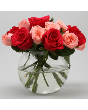 Exotic Mixed Roses Glass Vase Arrangement Flowers