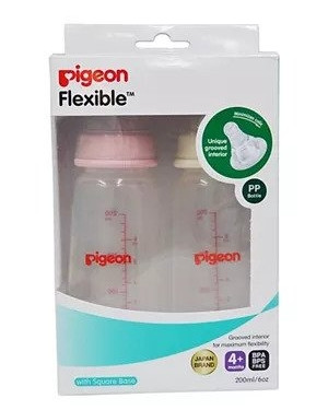 Pigeon Peristaltic Nursing Bottle Twin Pack PP (Pink And White ) Nipple 4M+ 200ML