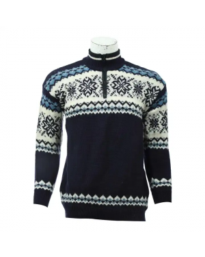 Blue Woolen Full Sleeve Front Zippered Design Sweater For Men