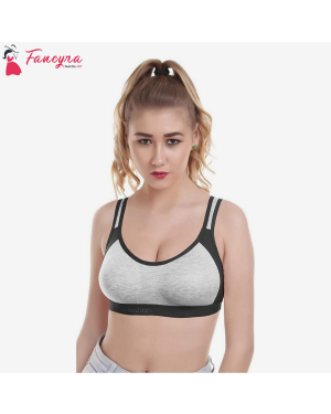 Fancyra - Women Cotton Non-Padded Wire Free Sports Bra Size 32 Black Color