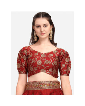Fancyra - Women Maroon and Green Ready to Wear Beautiful Lehenga and Unstitched Blouse With Dupatta