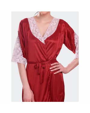 Fancyra - Nightdress For Women with Lace Rose Red Color Free Size