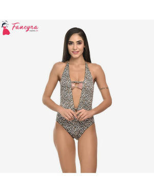 Fancyra -Women Sexy Nightwear Silk Blend Solid Midi Babydoll Sleepwear Lingerie for Women Tiger Print Design Free Size