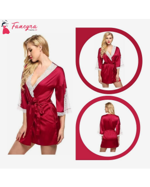 Fancyra - Womens Satin Robe Lightweight Nightwear Nighty Rose Red