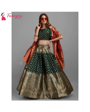 Fancyra - Green and Red Semi Stitched Beautiful Lehenga Choli and Unstitched Blouse With Dupatta For Women