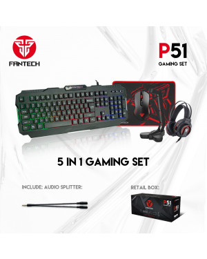 Fantech P51 5 in 1 Combo - Gaming Bundle of Keyboard, Mouse, Headphone, Mousepad and Headphone Stand