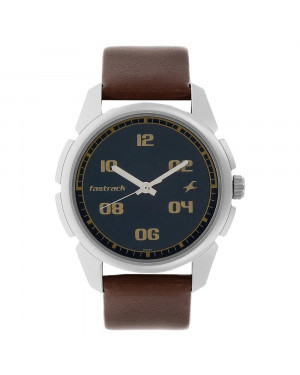 Fastrack Blue Dial Brown Leather Strap Watch-3124SL02