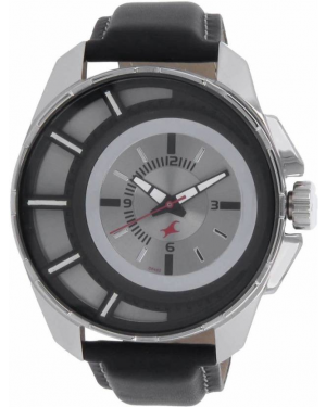 Fastrack Grey Dial Black Leather Strap Watch 3133sl02