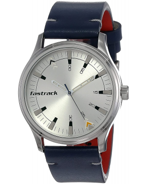 Fastrack Silver Dial Blue Leather Strap Watch 3236SL01