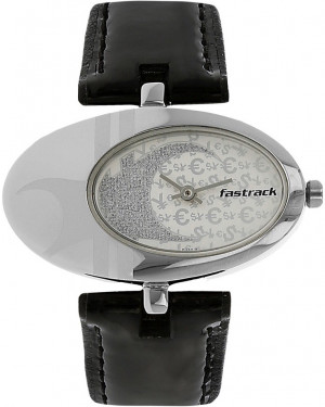 Fastrack Silver Dial Black Leather Strap Watch-6024sl01