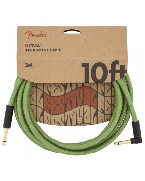 Treasure Music - Fender Festival Hemp Angled Instrument Cable, 10ft, Pure Hemp, Green