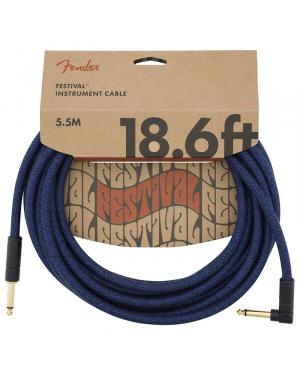 Treasure Music - Fender Festival Hemp Angled Instrument Cable, 18.6ft, Pure Hemp, Blue Dream