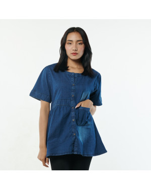 Fuloo's Denim Playsuit in blue with Patch for Women