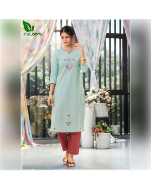 FuLoo's Colors Pure Cotton Pattern Designer Embroidered Kurti for Women #05