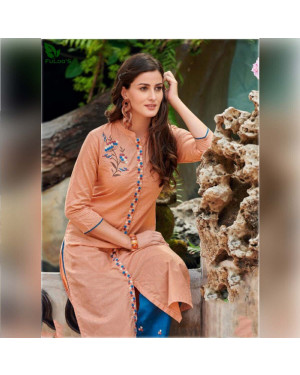 FuLoo's Galaxy Pure Cotton Embroidered Kurti with embroidered Bottom for Women. #01