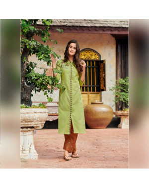 FuLoo's Galaxy Pure Cotton Embroidered Kurti With Embroidered Bottom for Women. #04