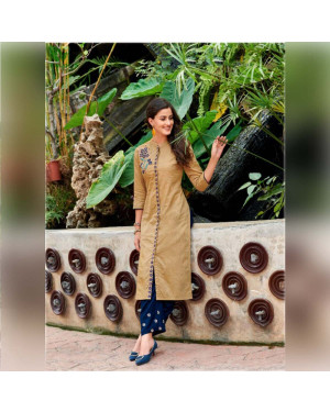 FuLoo's Galaxy Pure Cotton Embroidered Kurti With Embroidered Bottom for Women #03 (M)