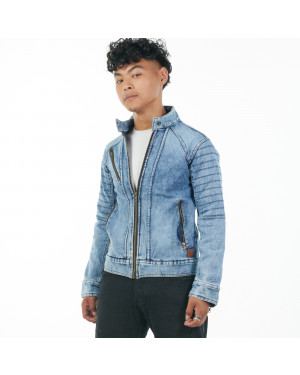 FuLoo's Light Blue Jeans Jacket with Rabit Fur for Men
