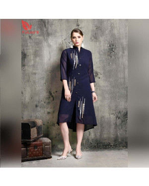 FuLoo's Magic Soft Georgette Dress in Navy Blue #1238
