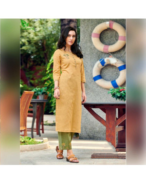 Fuloo's Platinum Pure Linen cotton Embroidered Kurti with Embroidered Bottom for Women. #04