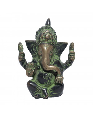 Seven Chakra Handicraft - 13 Cm Size Ganesha Statue (Green/dark)