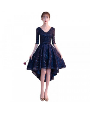 Chic Elegant Thin Waist V Neck 3/4 Sleeve Lace Hollow Evening Party Dress Medium 41000222