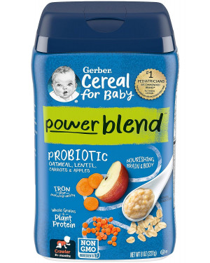Gerber, Powerblend Cereal For Baby, Probiotic Oatmeal, Lentil, Carrots & Apples, 8+ Months (Crawler), 8 Oz (227 G)