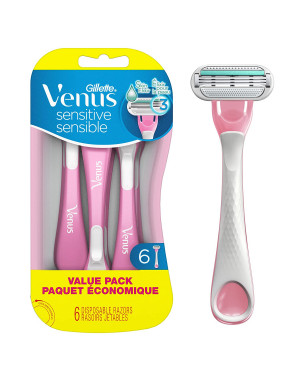 Gillette Venus Sensitive Disposable Razors for Women with Sensitive Skin, Delivers Close Shave with Comfort (Pack of 1)