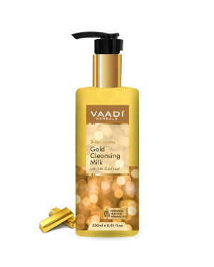 Vaadi Herbals Gold Cleansing Milk with 24k Gold Leaf - 3-skin Benefits (250 ml)