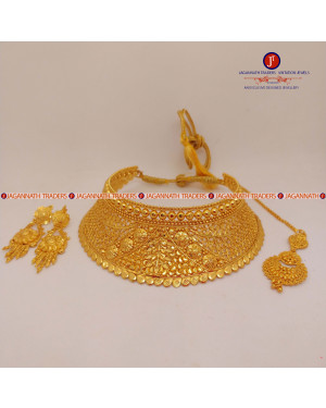  Gold Plated Bridal Choker With Earring , Ring And Tikka For Women