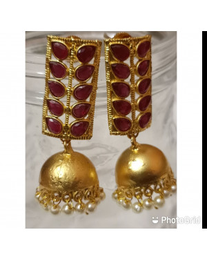 Gold Plated Maroon Zhumki For Women