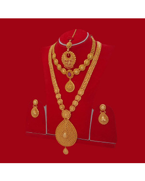  Gold Plated Rani Haar With Mini Haar,Earring And Sirbindi For Women