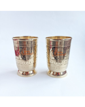 Axia Krafts Golden Brass Glass Jodi 340ml ( Set of 2 ) Pital Glass Dhalot