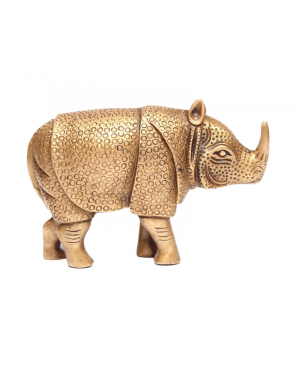 Seven Chakra Handicraft - Golden One Horned Rhino Statue