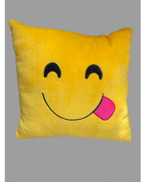 Emoji Yummy Emoticon Yellow Square Cushion Pillow