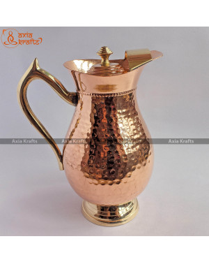 Axia Krafts Handcrafted Royal Copper Jug 1.2 Litres | Tama Jug | 100% Leak Proof and Join Free | Ayurveda Health Benefits | Healing | Gift | Handicraft | Decorative items 