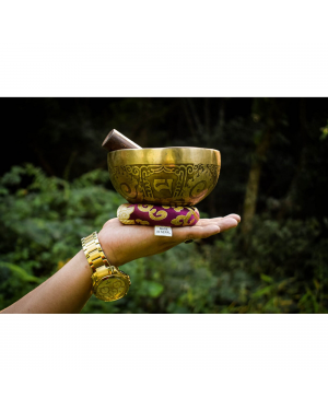 Seven Chakra Handicraft - Golden Handmade Singing Bowl (Tibetian Om/ Om Mane Design)- 4.5"