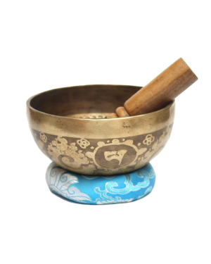 Seven Chakra Handicraft - Golden Handmade Singing Bowl (Om Mane/ Cross Bajra Desing)