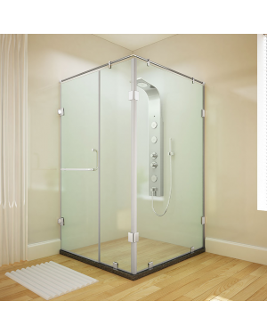 Hindware Berlin Shower Enclosure Corner Shower Enclosure with Two Fixed Glass and Open Able Door Fixed on Wall